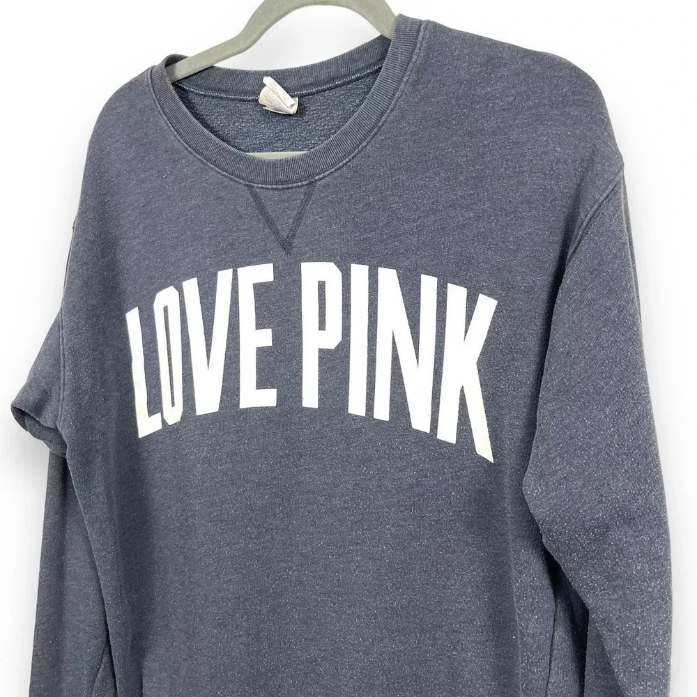 Victoria's Secret Sweatshirt Womens Extra Small Gray Love Pink Crewneck Y2K - Picture 3 of 8